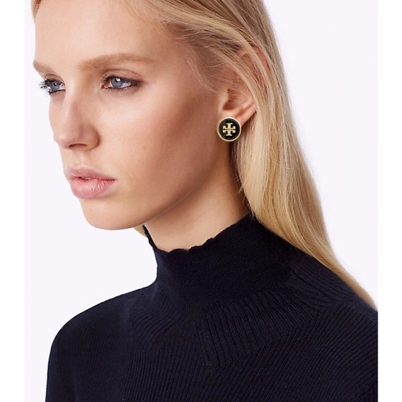 TORY BURCH • Black Semiprecious Stone Logo Earrings - Picture 2 of 4